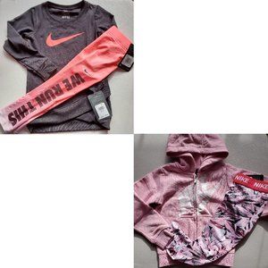 Nike Girls 4T Dri-fit Leggings w/ Hoodie Sweatshirt Pink Black 4pc Winter NEW